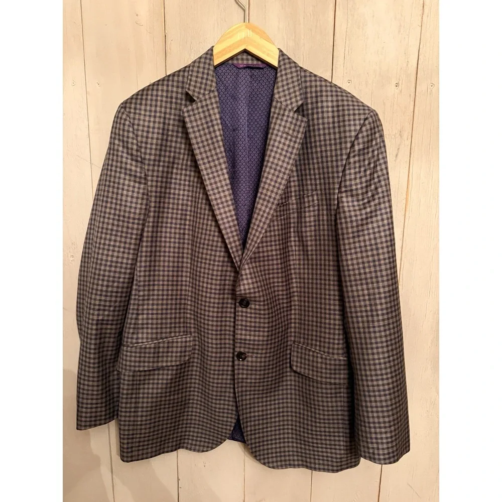 Ted Baker London Endurance Jacket Blazer Wool Laine‎ Grey purple Plaid 42R H14